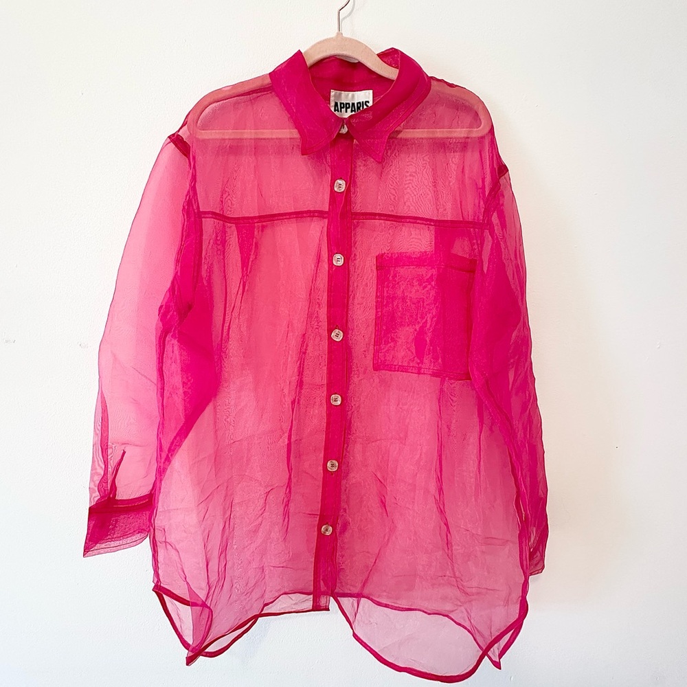 APPARIS Pink Sheer Button-Up Shirt - Picture 2 of 4